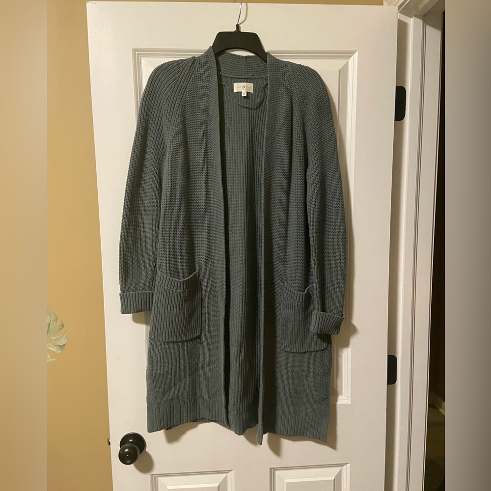 Lou & Grey long sweater knitted cardigan. Size XS. Deep teal.